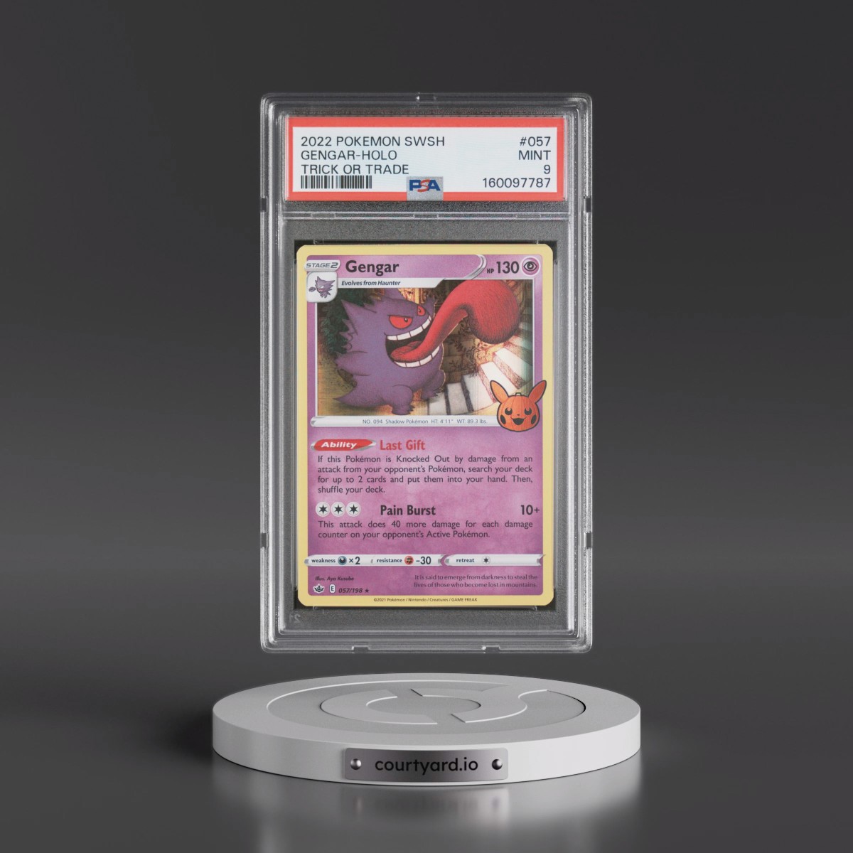 2021 Pokémon Sword & Shield Chilling Reign #057 Gengar - Holo Trick or Trade 2022 (PSA 9 MINT)