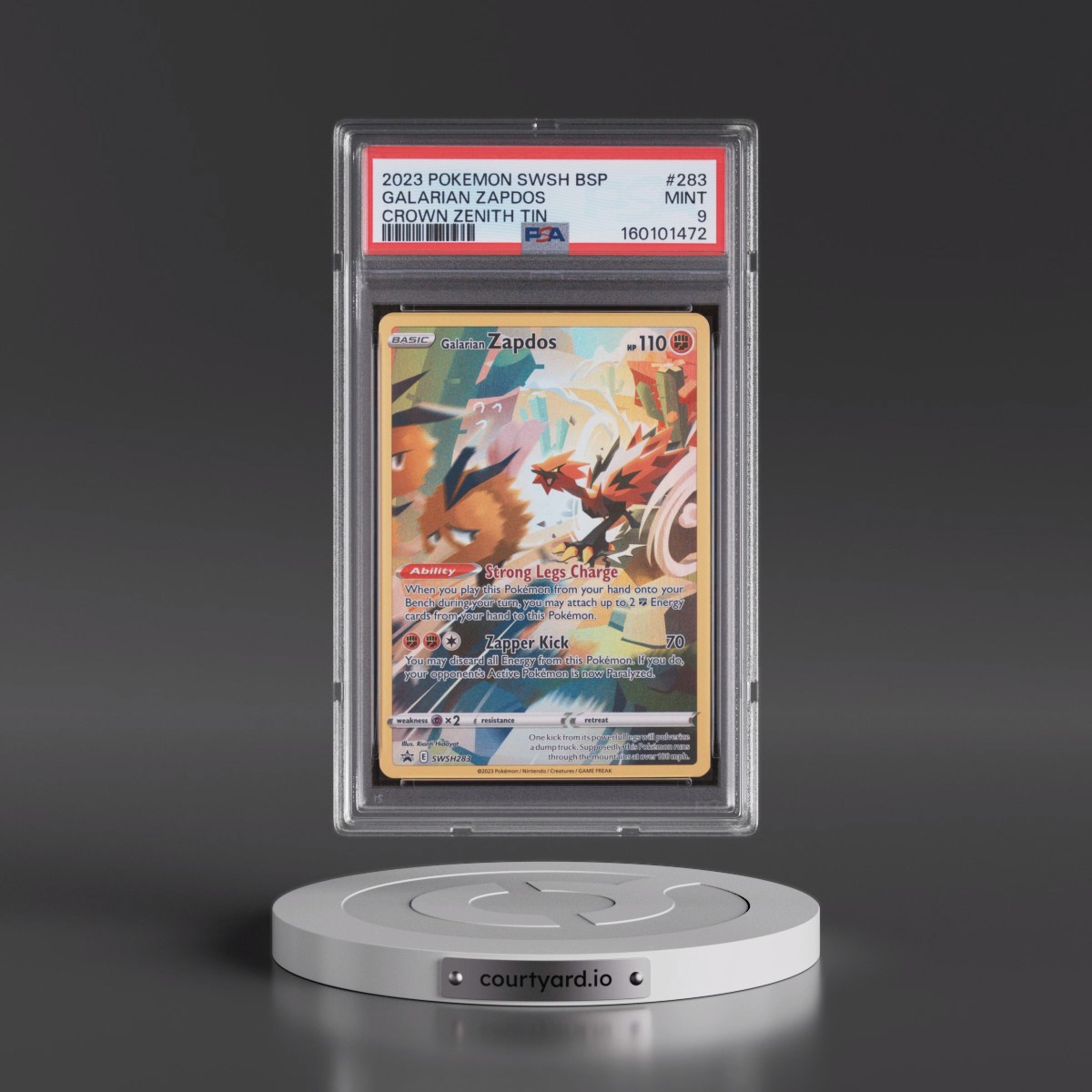 2023 Pokémon Swsh Black Star Promo #283 Galarian Zapdos - Crown Zenith Tin (PSA 9 MINT)