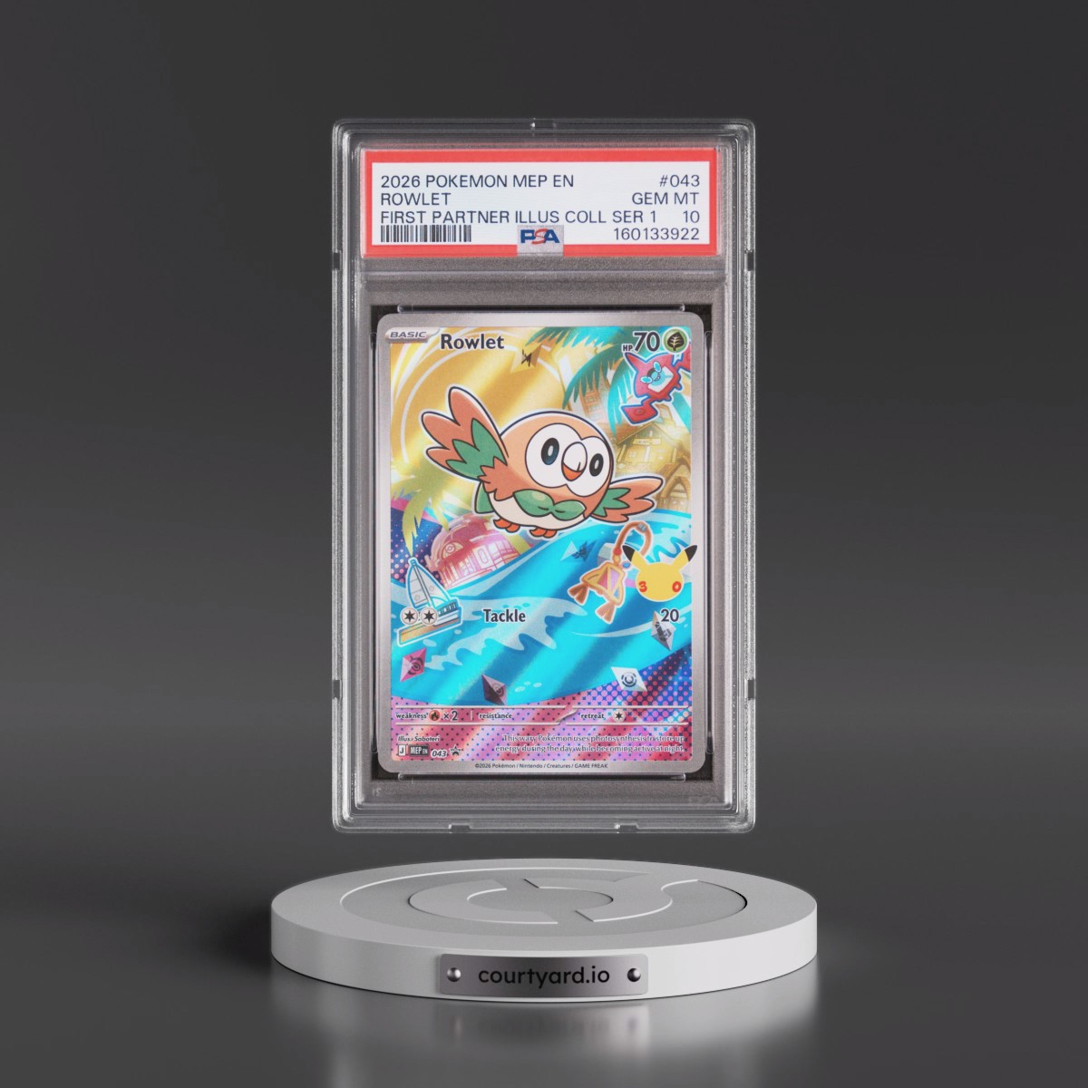 2026 Pokémon Mep EN-Me Black Star Promo #043 Rowlet - First Partner Illustration Collection Series 1 (PSA 10 GEM MINT)
