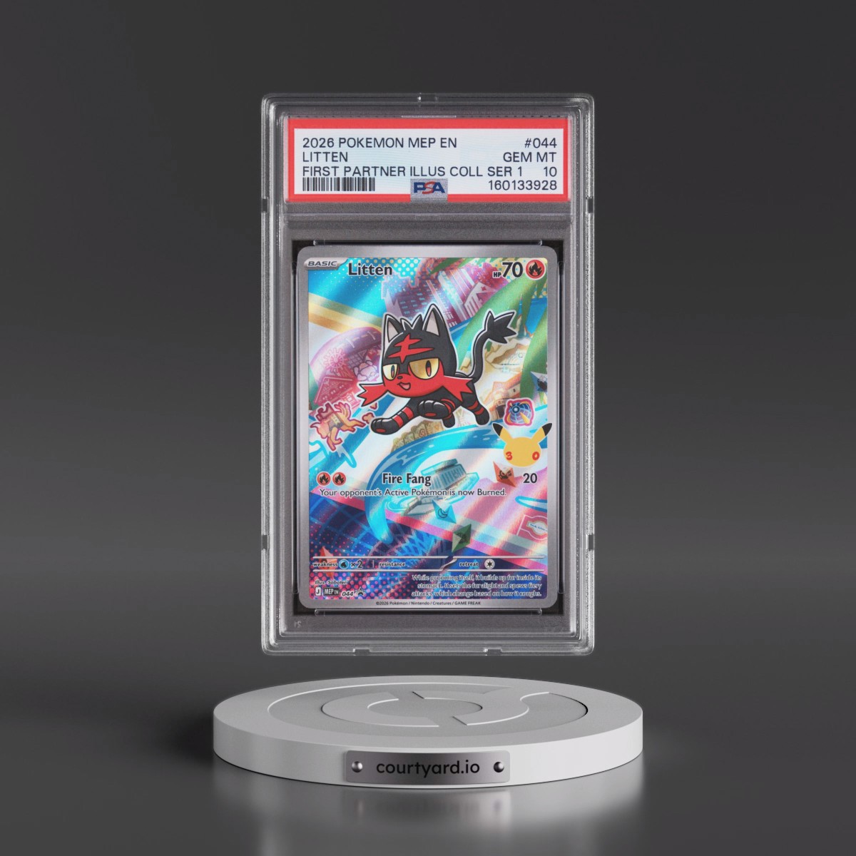 2026 Pokémon Mep EN-Me Black Star Promo #044 Litten - First Partner Illustration Collection Series 1 (PSA 10 GEM MINT)