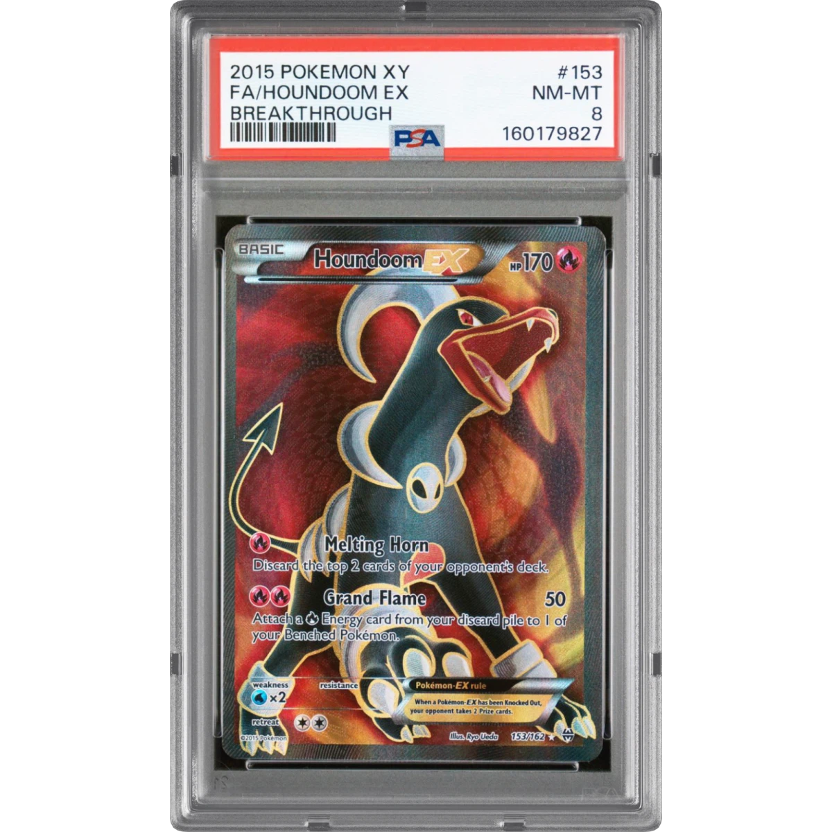 2015 Pokémon XY Breakthrough #153 Houndoom EX - Holo Full Art (PSA 8 NM-MT)