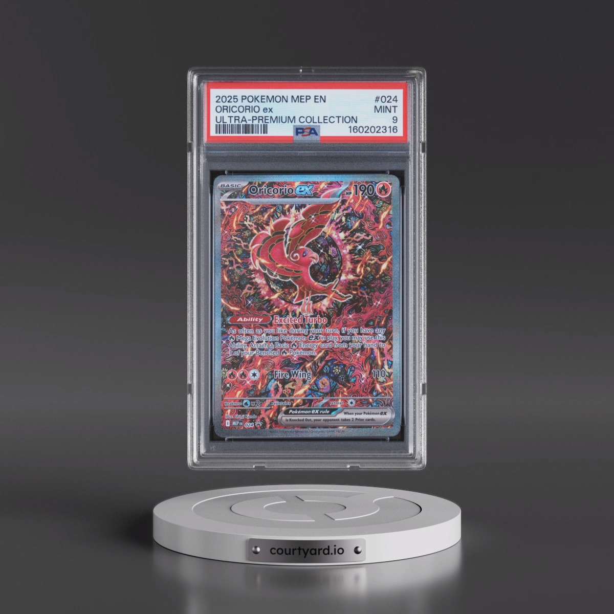 2025 Pokémon Mep EN-Me Black Star Promo #024 Oricorio EX - Holo Mega Charizard X EX Ultra-Premium Collection (PSA 9 MINT)
