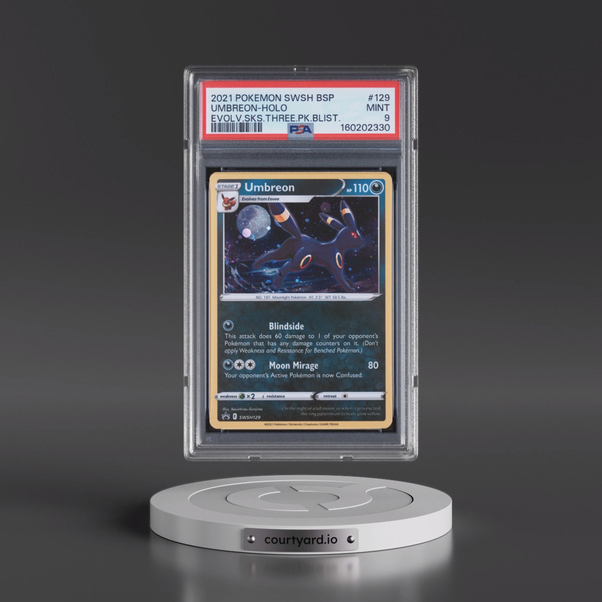 2021 Pokémon Swsh Black Star Promo #129 Umbreon - Holo Evolving Skies Three Pack Blisters (PSA 9 MINT)