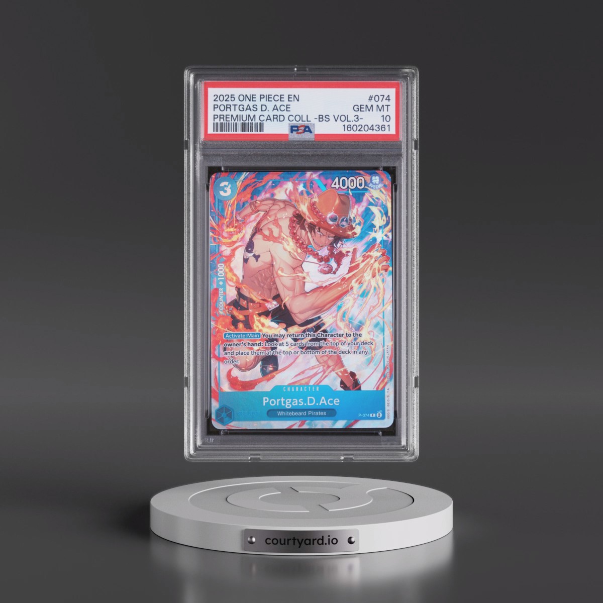 2025 One Piece Premium Card Collection -Best Selection Vol.3 #074 Portgas D. Ace (PSA 10 GEM MINT)