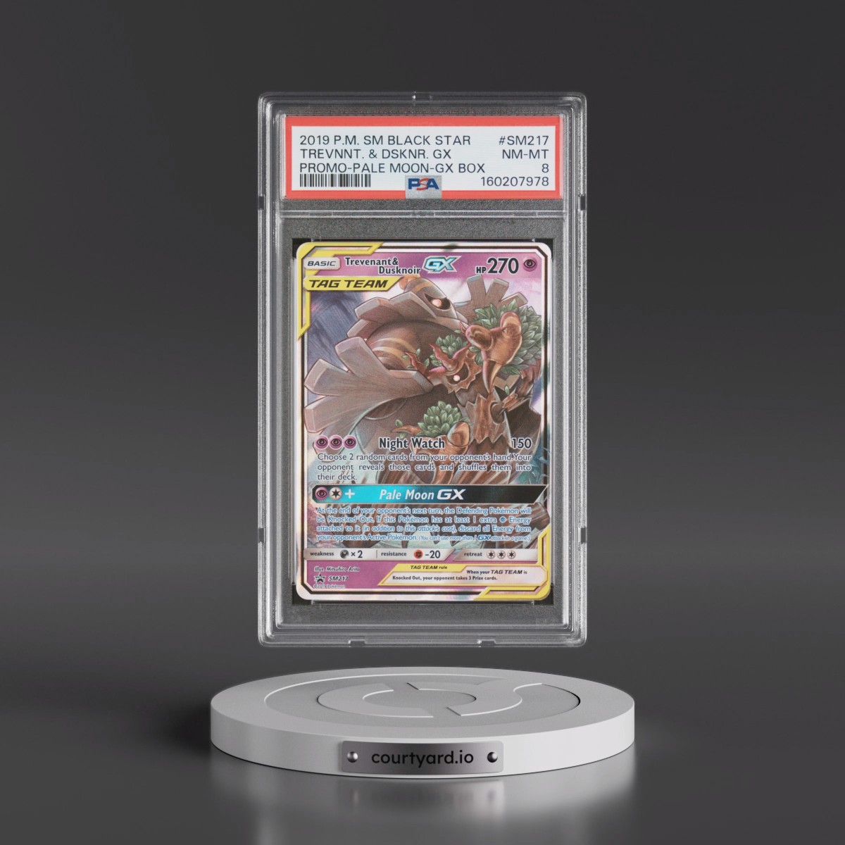 2019 Pokémon SM Black Star Promo #SM217 Trevenant & Dusknoir GX - Holo Pale Moon-GX Box (PSA 8 NM-MT)