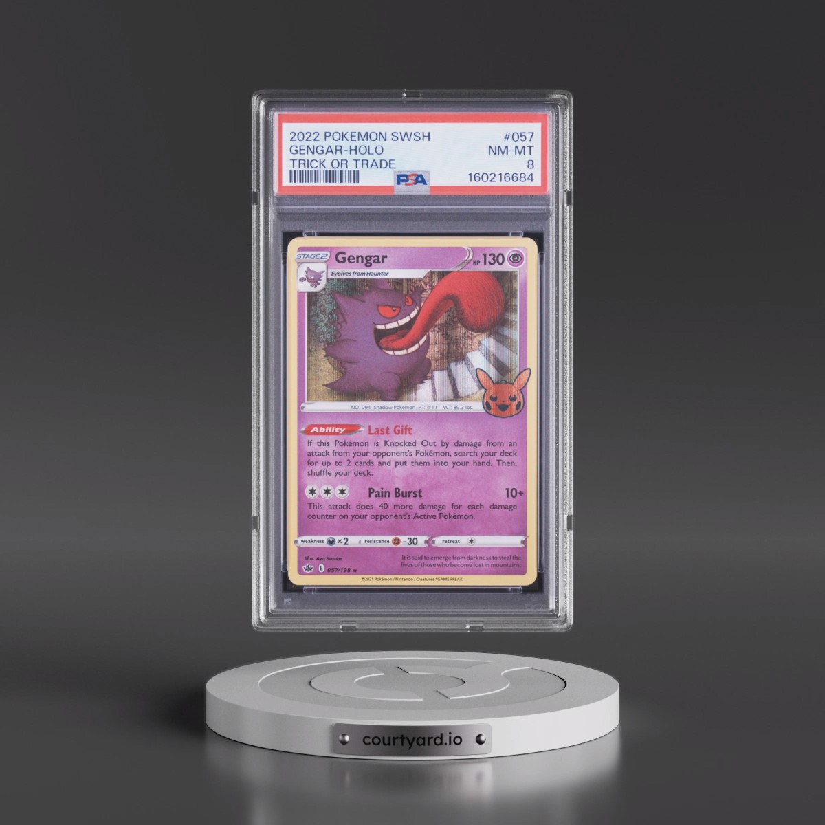 2021 Pokémon Sword & Shield Chilling Reign #057 Gengar - Holo Trick or Trade 2022 (PSA 8 NM-MT)