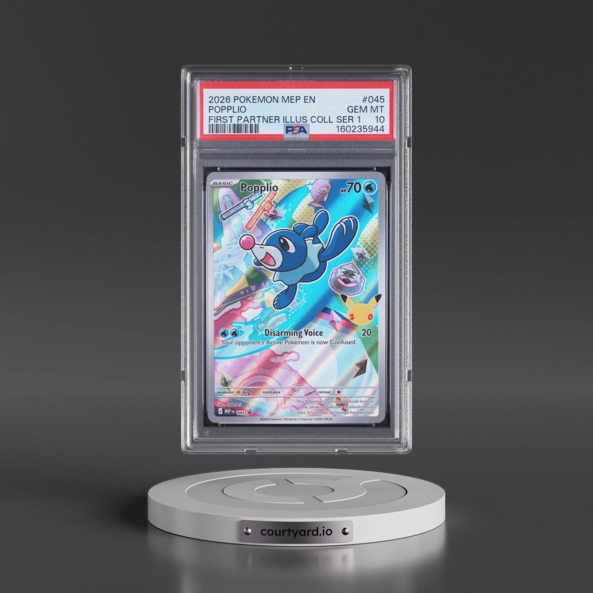 2026 Pokémon Mep EN-Me Black Star Promo #045 Popplio - First Partner Illustration Collection Series 1 (PSA 10 GEM MINT)