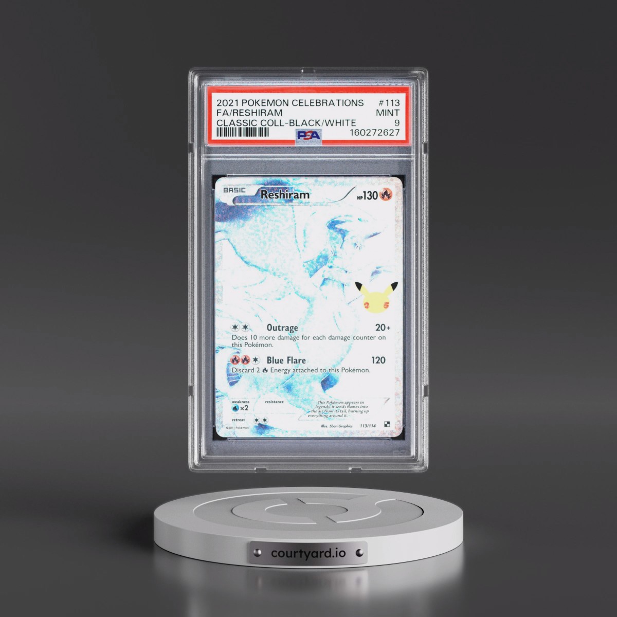 2021 Pokémon Celebrations Classic Collection #113 Reshiram - Full Art (PSA 9 MINT)