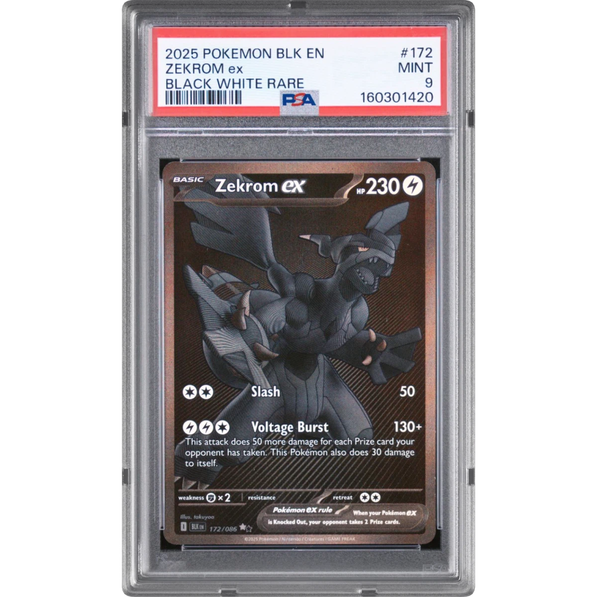 2025 Pokémon Blk EN-Black Bolt #172 Zekrom EX - Holo Black White Rare (PSA 9 MINT)