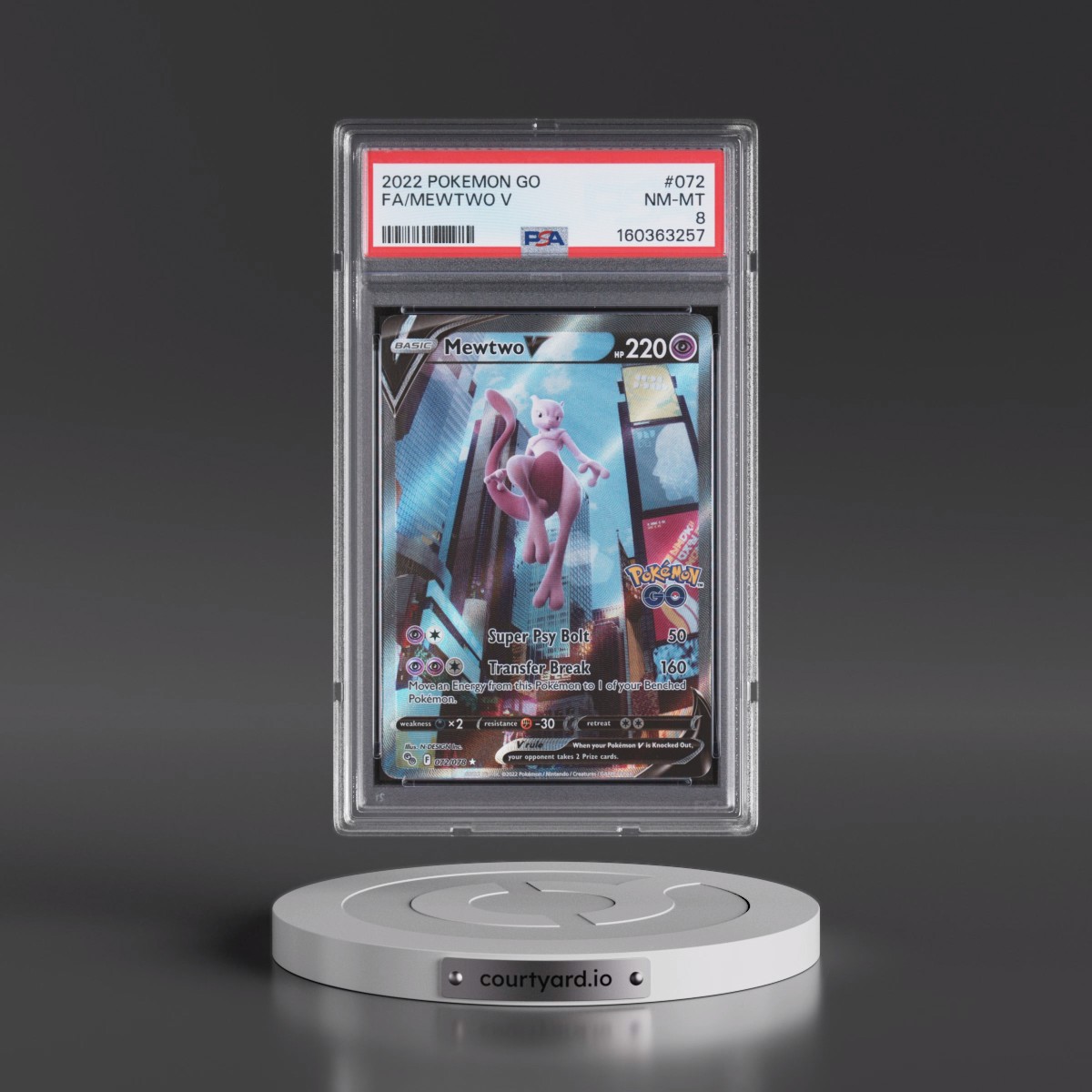 2022 Pokémon Go #072 Mewtwo V - Holo Full Art (PSA 8 NM-MT)