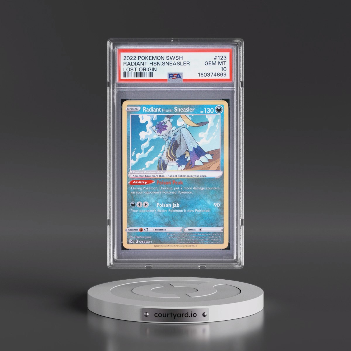 2022 Pokémon Sword & Shield Lost Origin #123 Radiant Hisuian Sneasler - Holo (PSA 10 GEM MINT)