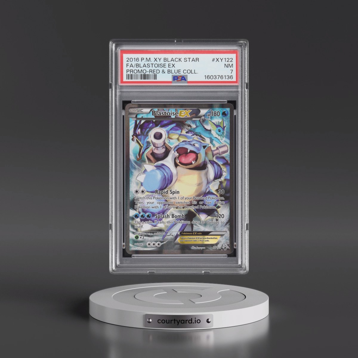 2016 Pokémon XY Black Star Promo #XY122 Blastoise EX - Holo Full Art Red & Blue Collection (PSA 7 NM)