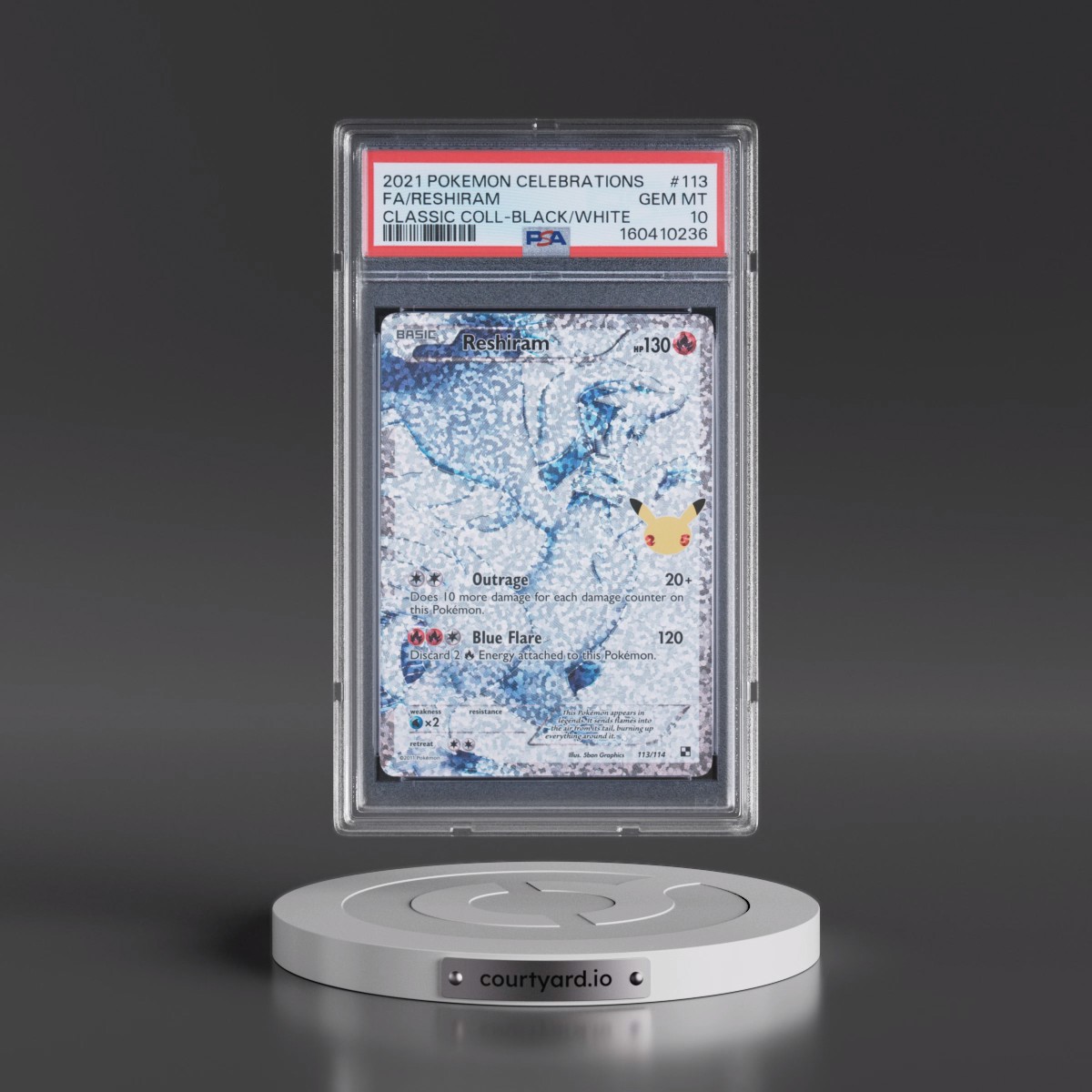 2021 Pokémon Celebrations Classic Collection #113 Reshiram - Full Art (PSA 10 GEM MINT)