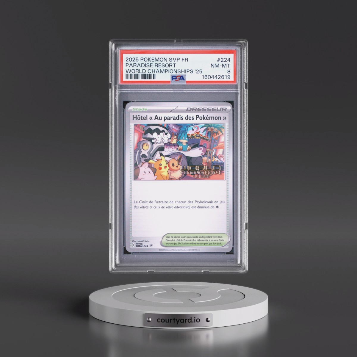 2025 Pokémon Svp FR-SV Black Star Promo #224 Paradise Resort - World Championships 2025 (PSA 8 NM-MT)