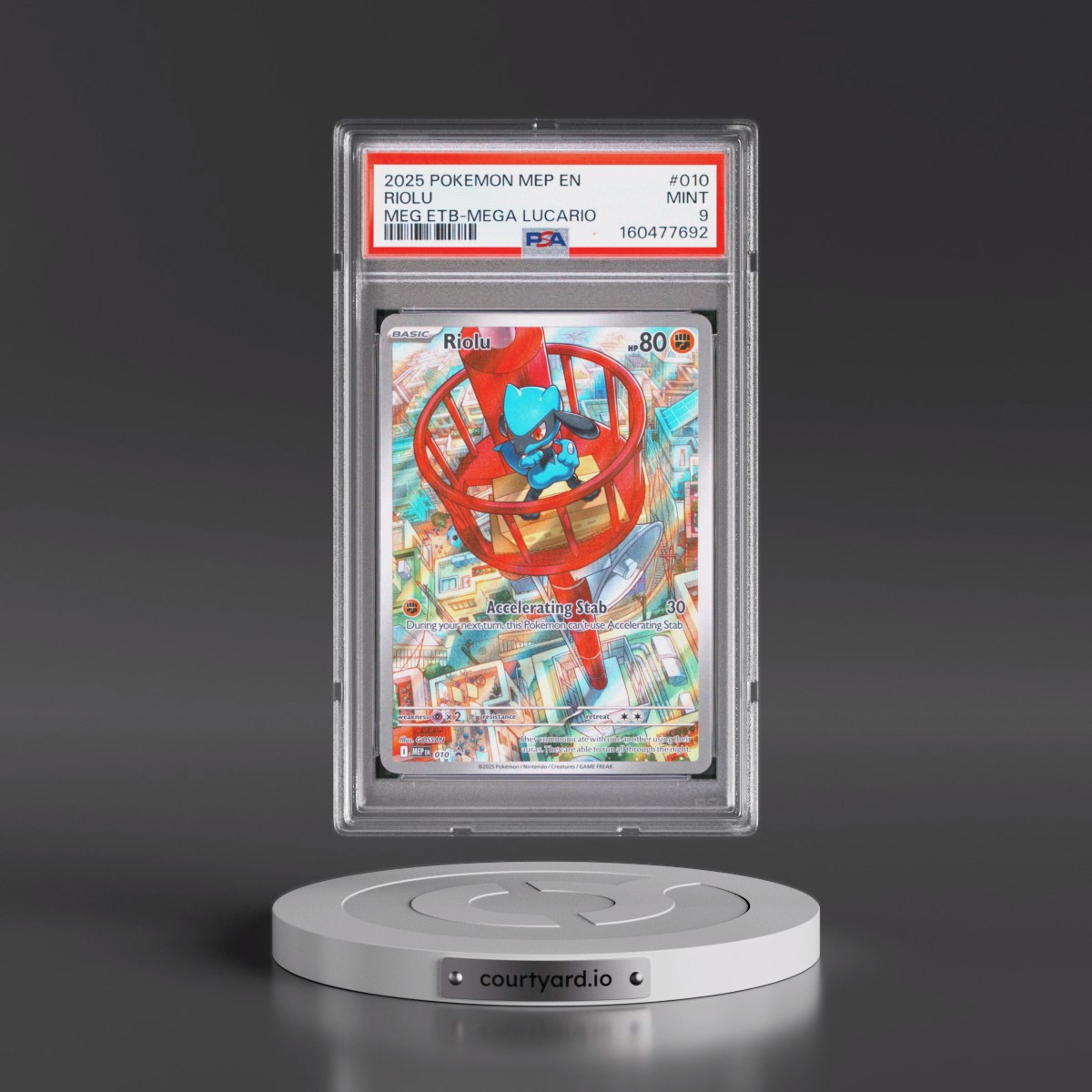 2025 Pokémon Mep EN-Me Black Star Promo #010 Riolu - Mega Evolution Elite Trainer Box-Mega Lucario (PSA 9 MINT)