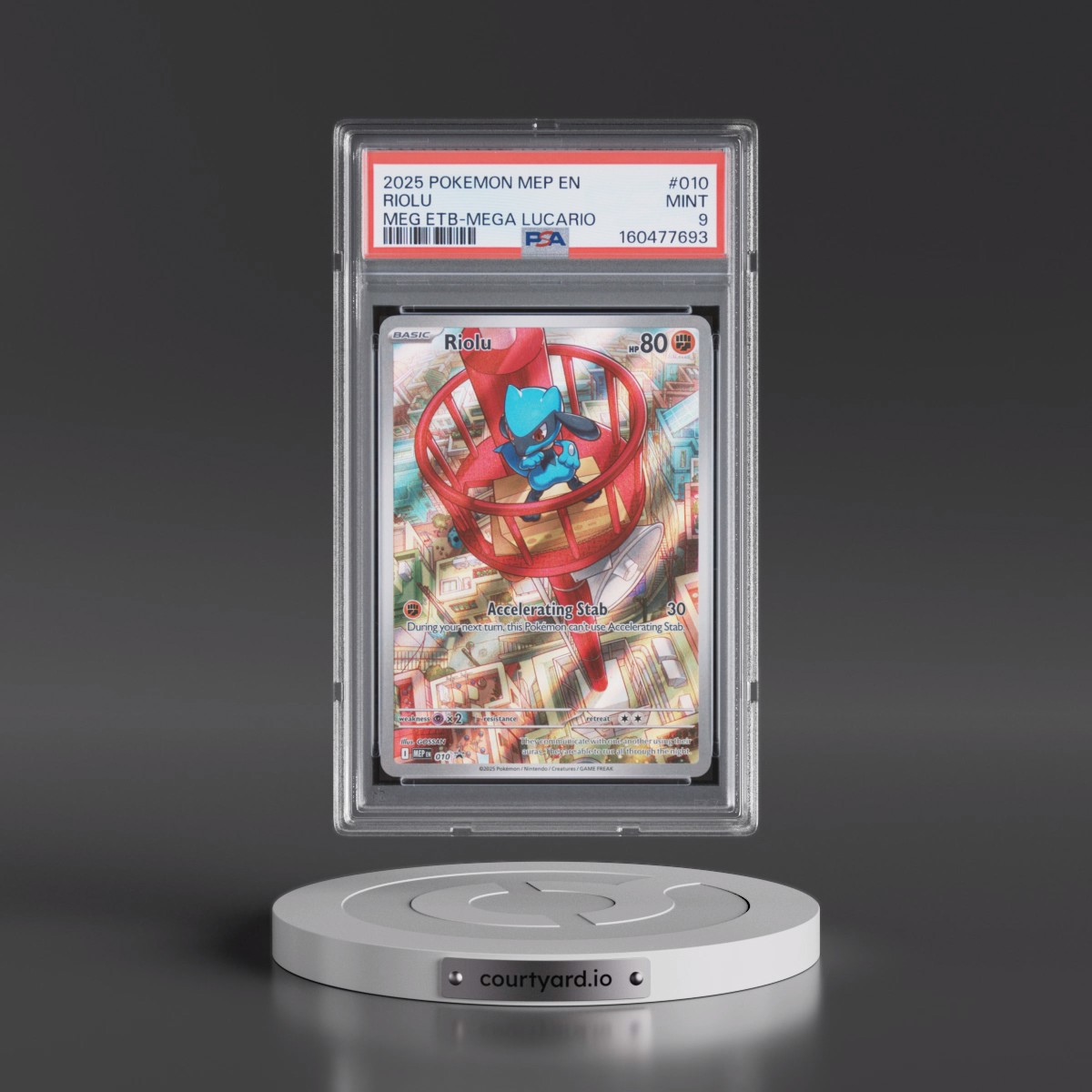2025 Pokémon Mep EN-Me Black Star Promo #010 Riolu - Mega Evolution Elite Trainer Box-Mega Lucario (PSA 9 MINT)