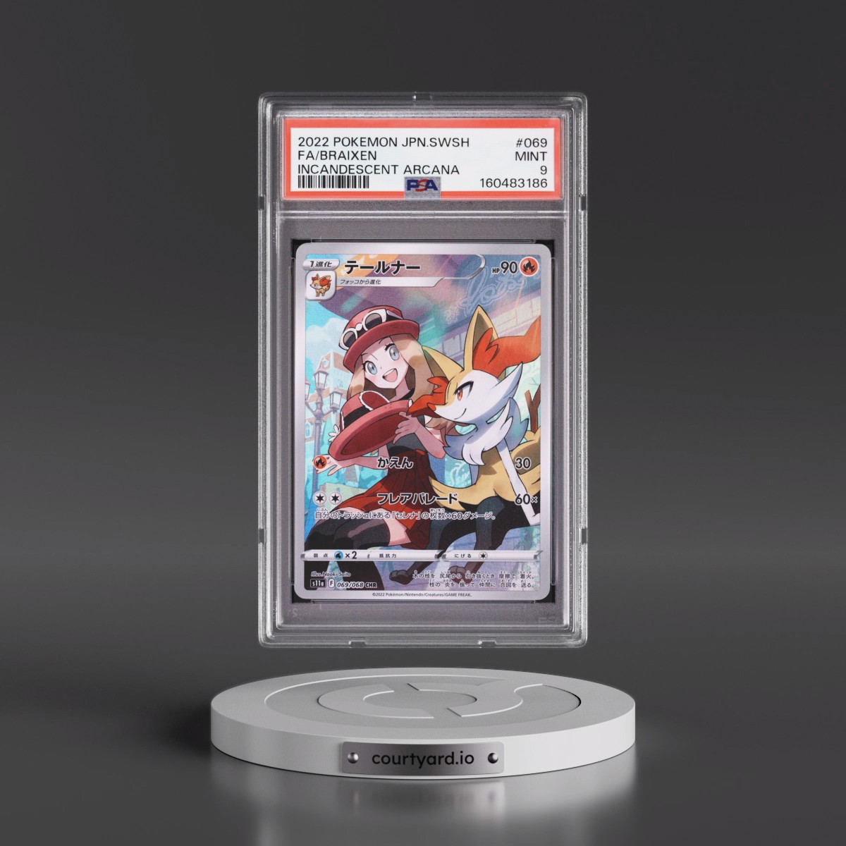 2022 Pokémon Sword & Shield Incandescent Arcana #069 Braixen - Full Art (PSA 9 MINT)