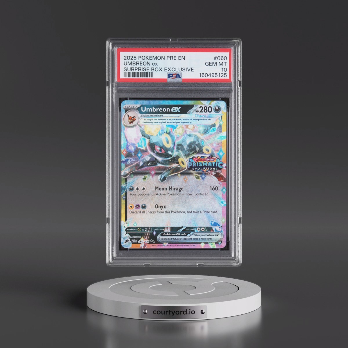 2025 Pokémon Pre EN-Prismatic Evolutions #060 Umbreon EX - Holo Surprise Box Exclusive (PSA 10 GEM MINT)