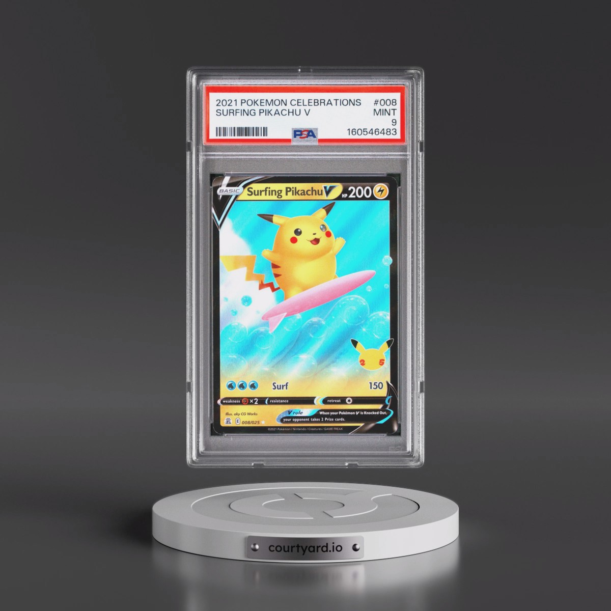 2021 Pokémon Celebrations #008 Surfing Pikachu V - Holo (PSA 9 MINT)