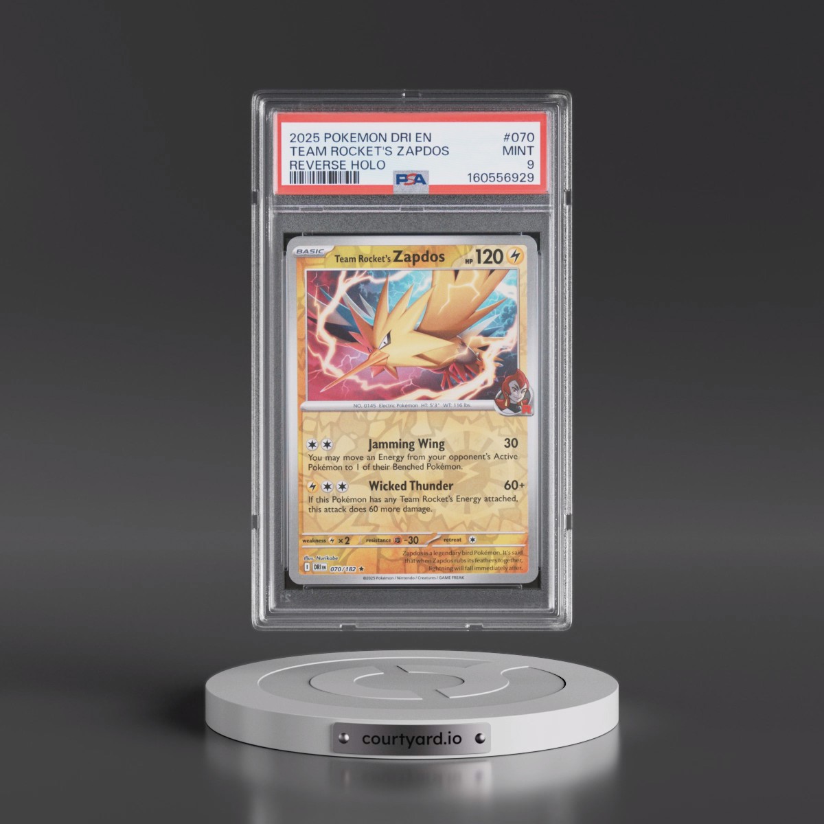 2025 Pokémon Dri EN-Destined Rivals #070 Team Rocket's Zapdos - Reverse Holo (PSA 9 MINT)