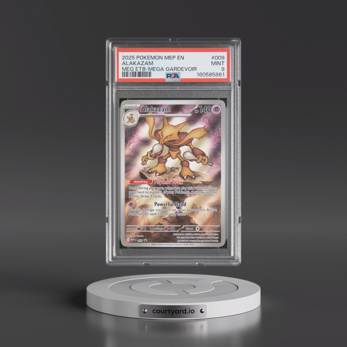 2025 Pokémon Mep EN-Me Black Star Promo #009 Alakazam - Mega Evolution Elite Trainer Box-Mega Gardevoir (PSA 9 MINT)