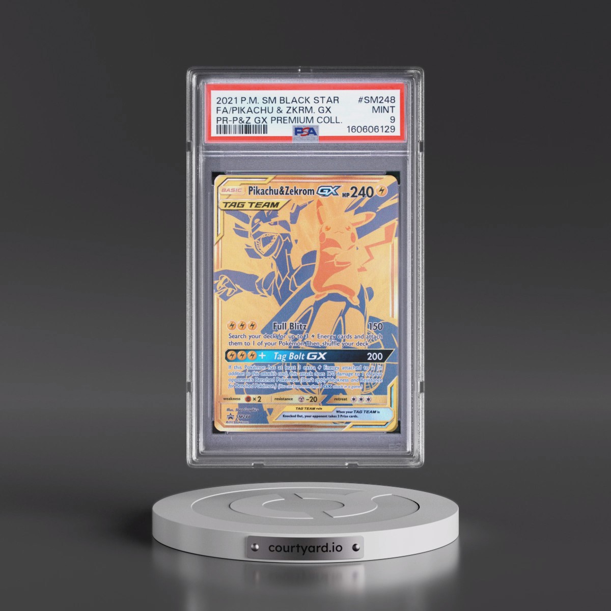 2021 Pokémon SM Black Star Promo #SM248 Pikachu & Zekrom GX - Holo Full Art Pikachu & Zekrom GX Premium Collection (PSA 9 MINT)