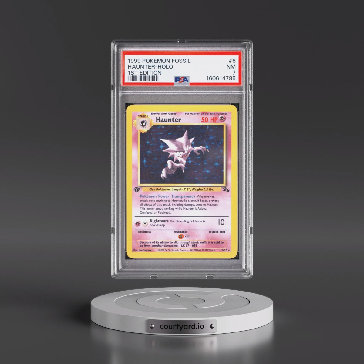 1999 Pokémon Fossil #6 Haunter - 1st Edition Holo (PSA 7 NM)