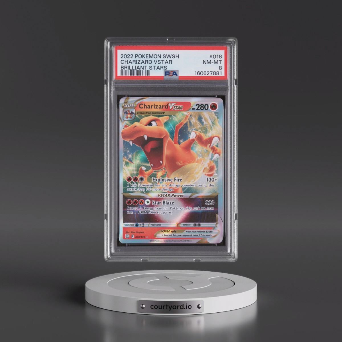 2022 Pokémon Sword & Shield Brilliant Stars #018 Charizard Vstar (PSA 8 NM-MT)