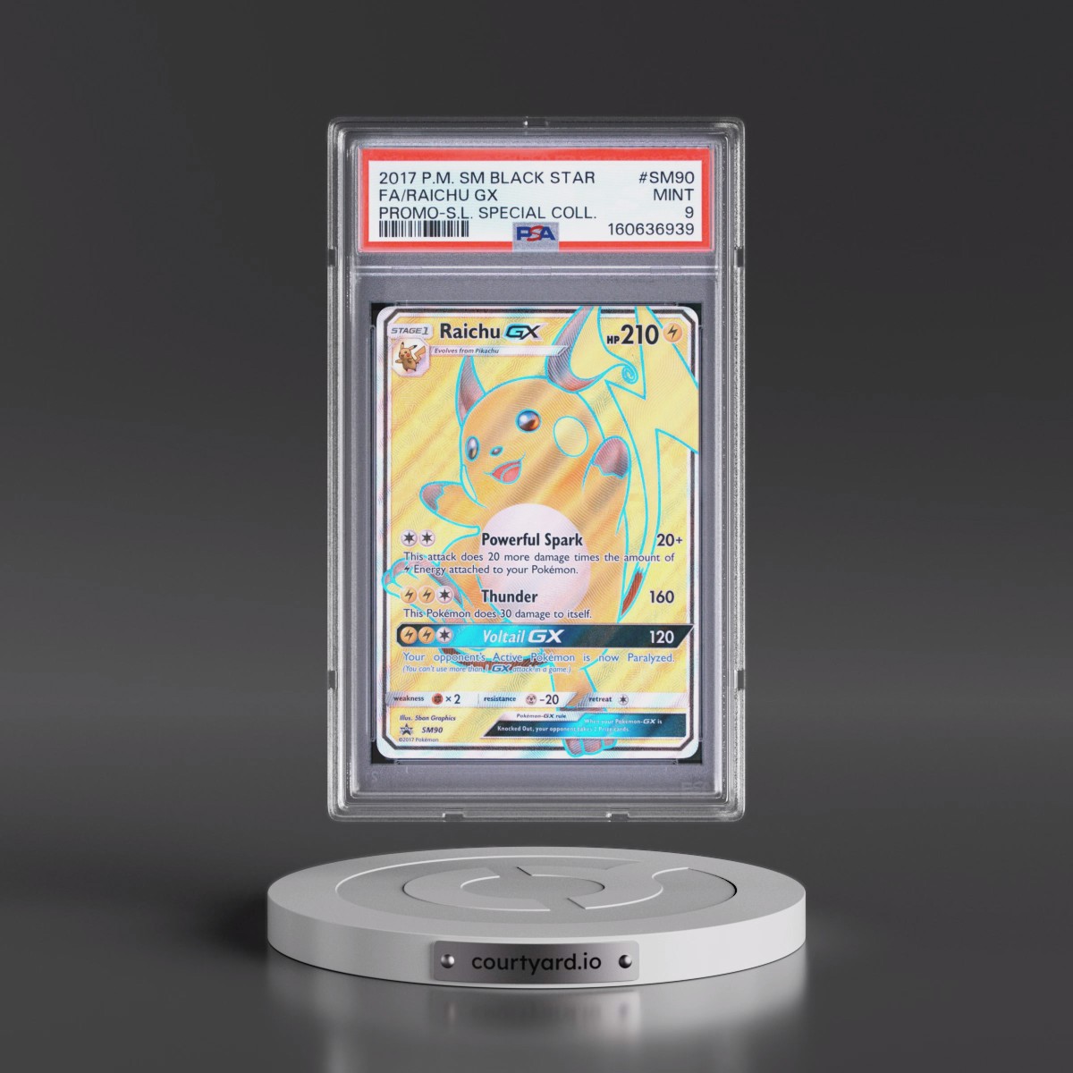 2017 Pokémon SM Black Star Promo #SM90 Raichu GX - Holo Full Art Shining Legends Special Collection (PSA 9 MINT)