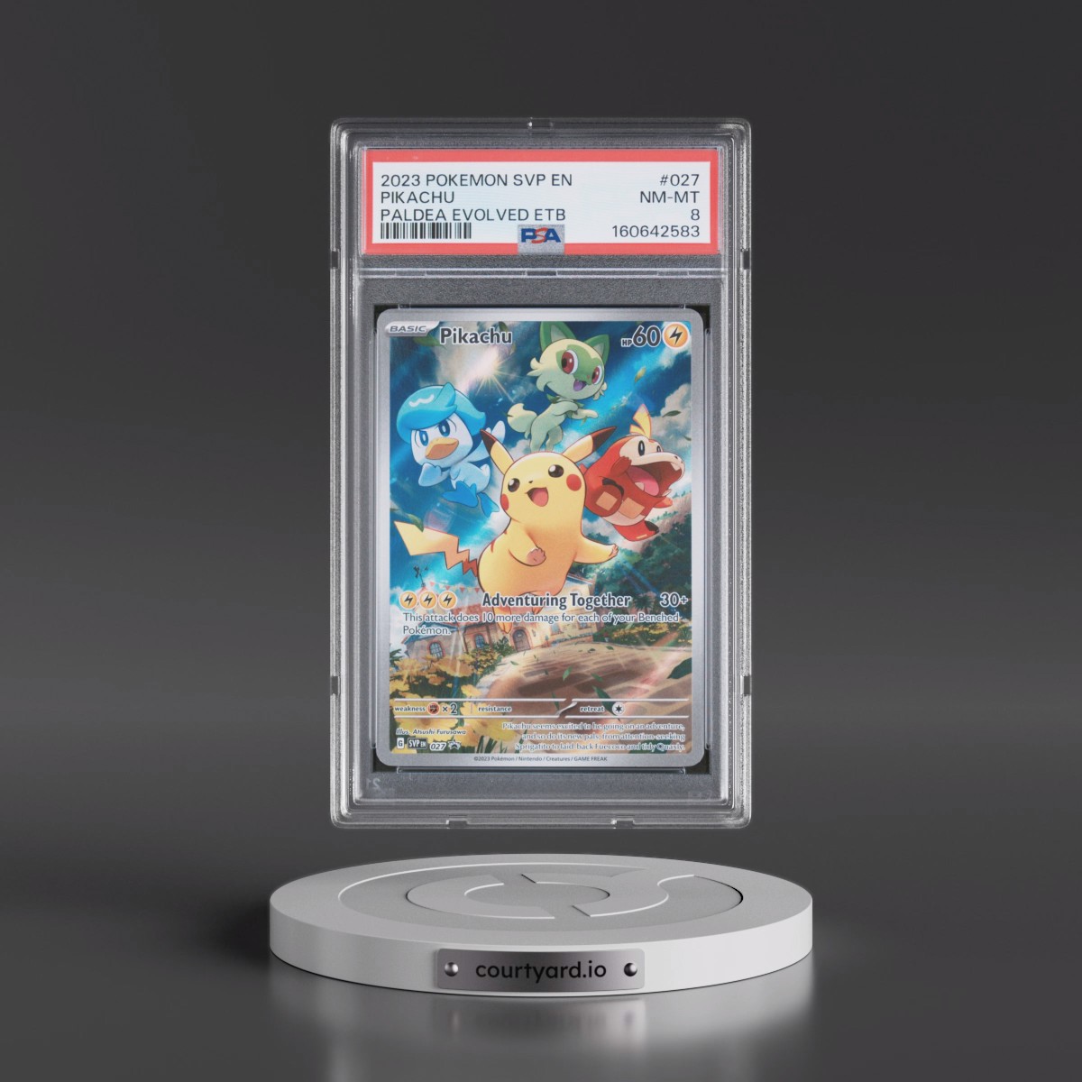 2023 Pokémon Svp EN-SV Black Star Promo #027 Pikachu - Paldea Evolved Elite Trainer Box (PSA 8 NM-MT)