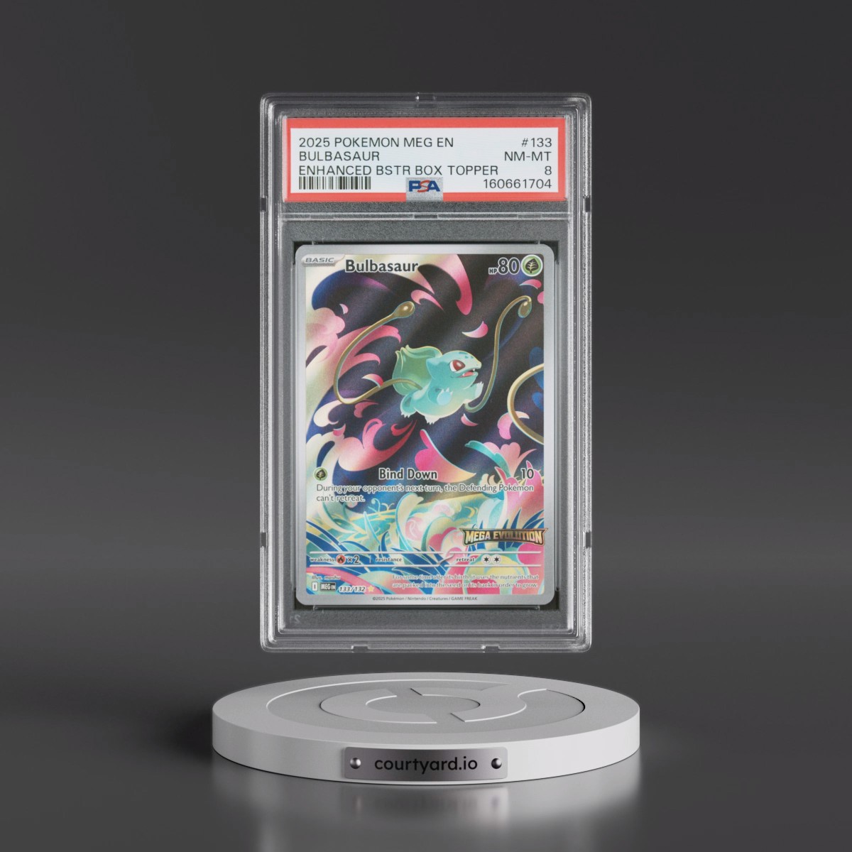 2025 Pokémon Meg EN-Mega Evolution #133 Bulbasaur - Enhanced Booster Box Topper (PSA 8 NM-MT)