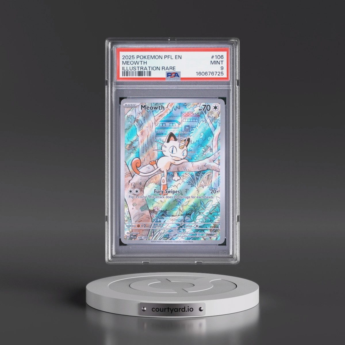 2025 Pokémon Pfl EN-Phantasmal Flames #106 Meowth - Illustration Rare (PSA 9 MINT)