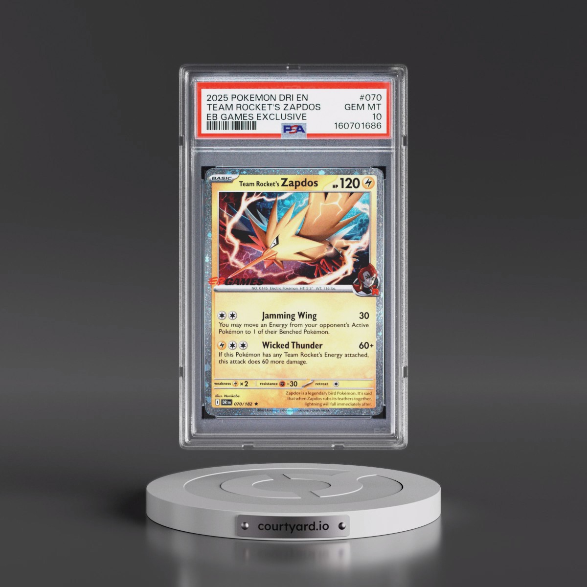 2025 Pokémon Dri EN-Destined Rivals #070 Team Rocket's Zapdos - EB Games Exclusive (PSA 10 GEM MINT)