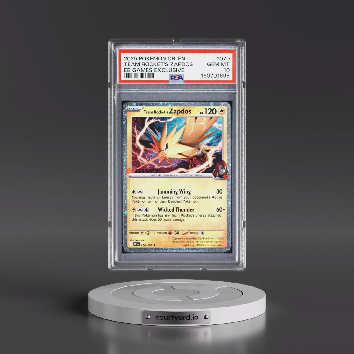 2025 Pokémon Dri EN-Destined Rivals #070 Team Rocket's Zapdos - EB Games Exclusive (PSA 10 GEM MINT)