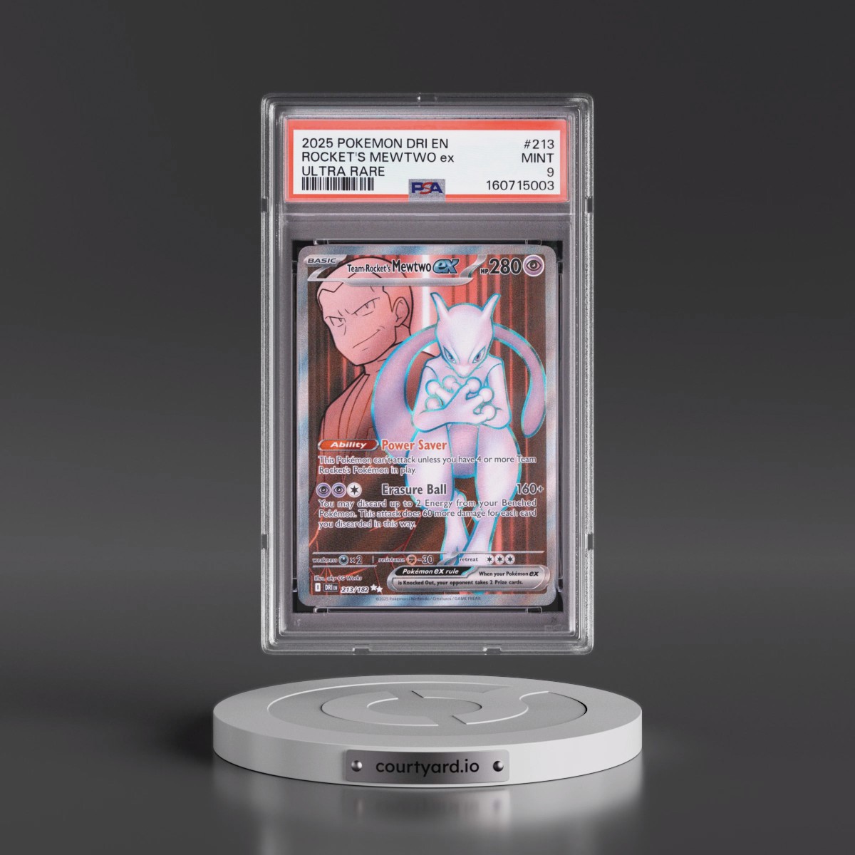 2025 Pokémon Dri EN-Destined Rivals #213 Team Rocket's Mewtwo EX - Holo Ultra Rare (PSA 9 MINT)