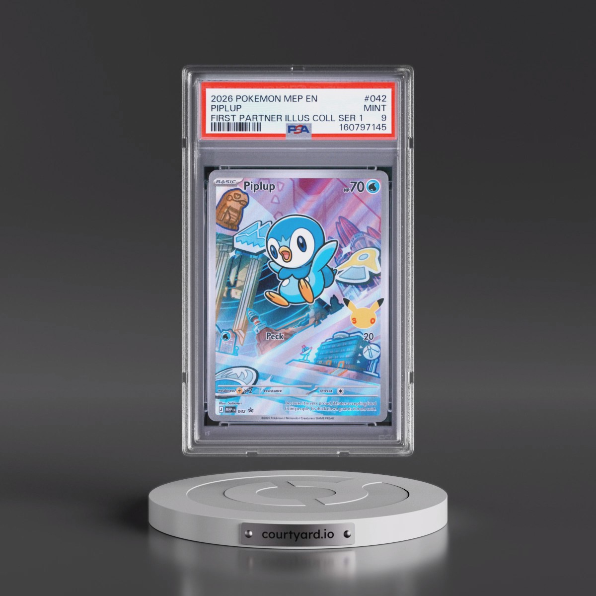 2026 Pokémon Mep EN-Me Black Star Promo #042 Piplup - First Partner Illustration Collection Series 1 (PSA 9 MINT)