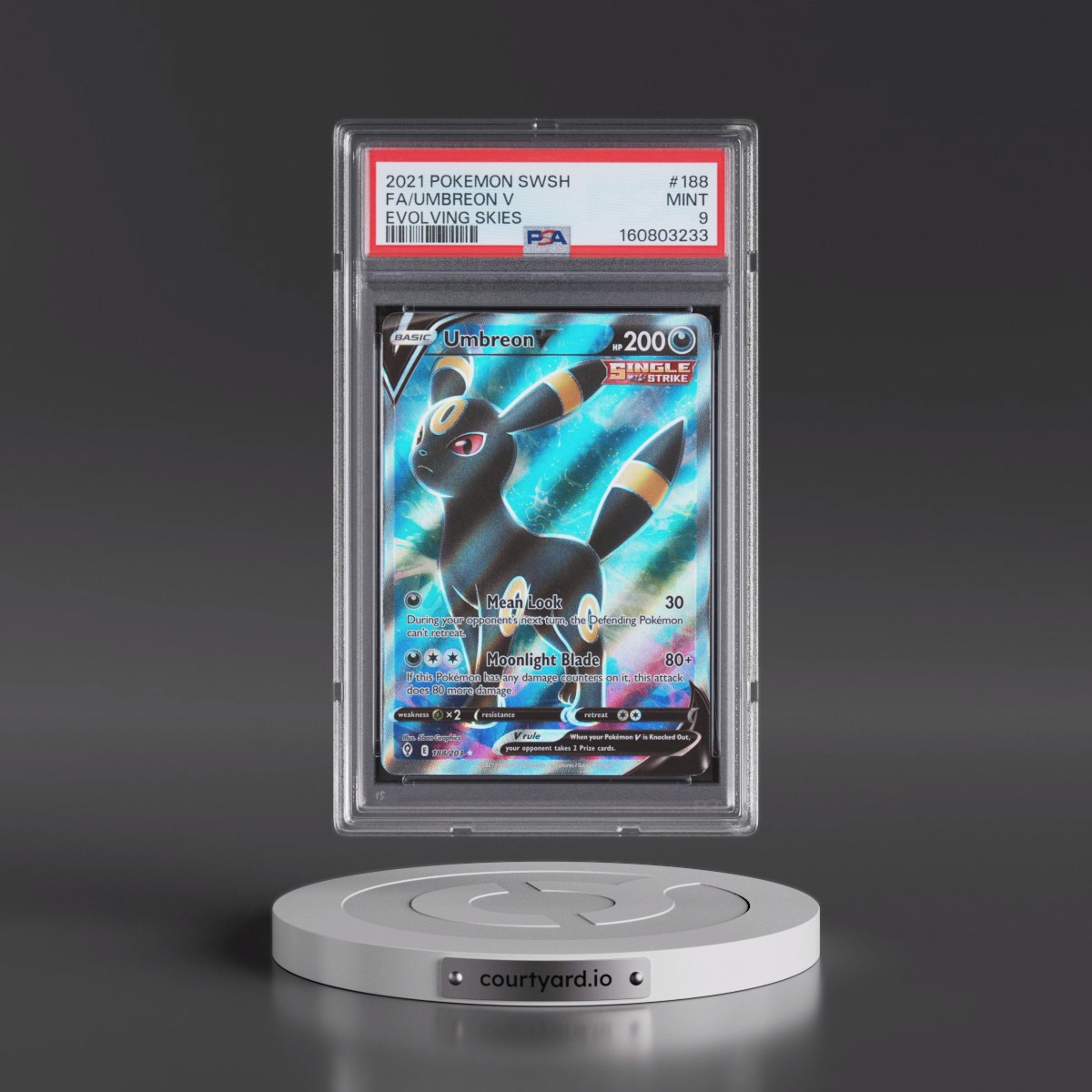 2021 Pokémon Sword & Shield Evolving Skies #188 Umbreon V - Holo Full Art (PSA 9 MINT)