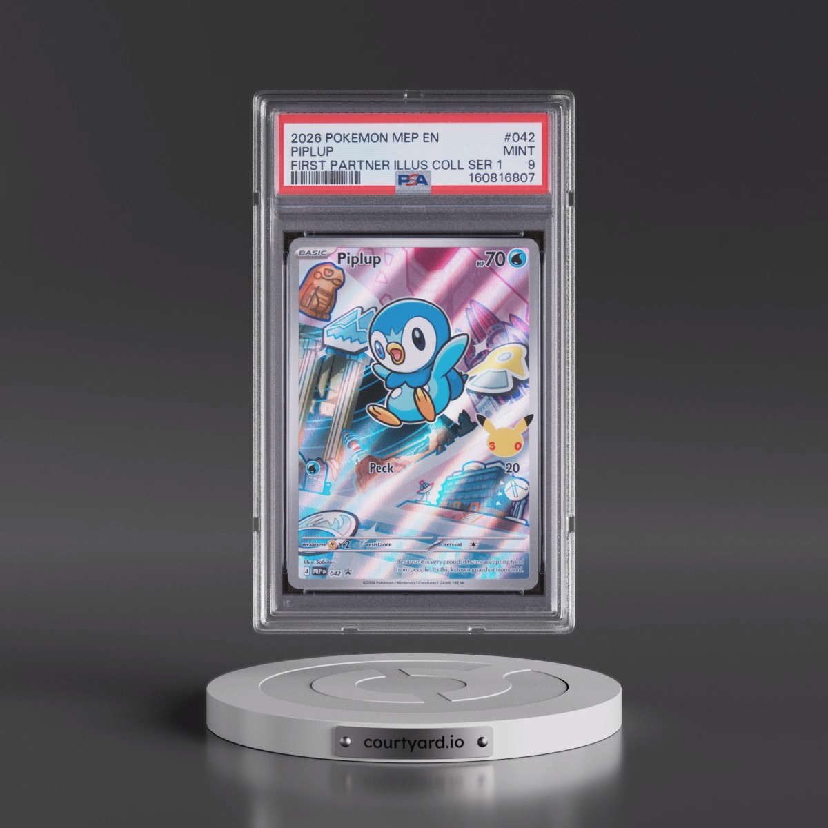 2026 Pokémon Mep EN-Me Black Star Promo #042 Piplup - First Partner Illustration Collection Series 1 (PSA 9 MINT)