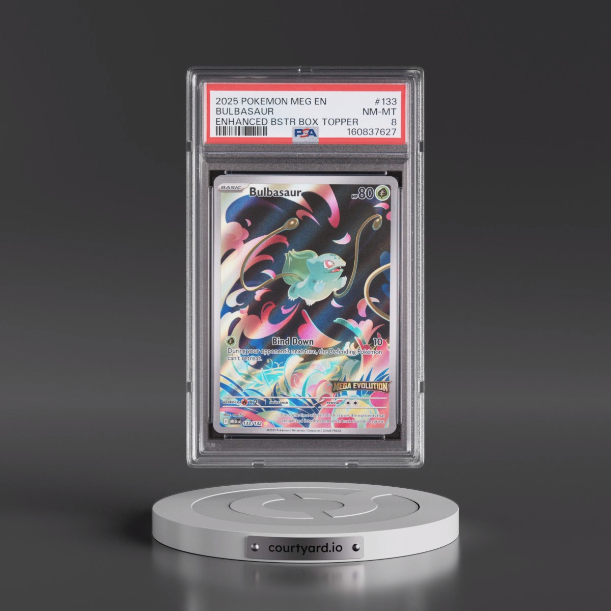 2025 Pokémon Meg EN-Mega Evolution #133 Bulbasaur - Enhanced Booster Box Topper (PSA 8 NM-MT)