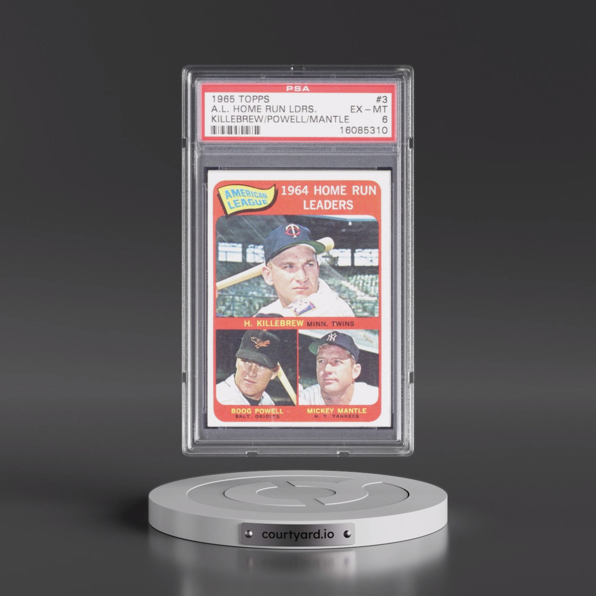 1965 Topps #3 A.L. Home Run Leaders - Killebrew/Powell/Mantle (PSA 6 EX-MT)