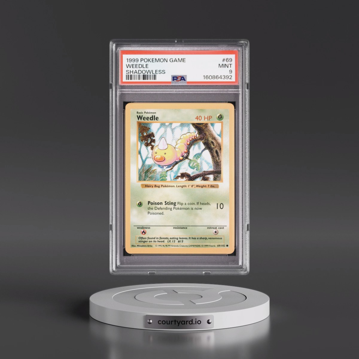 1999 Pokémon Game #69 Weedle - Shadowless (PSA 9 MINT)