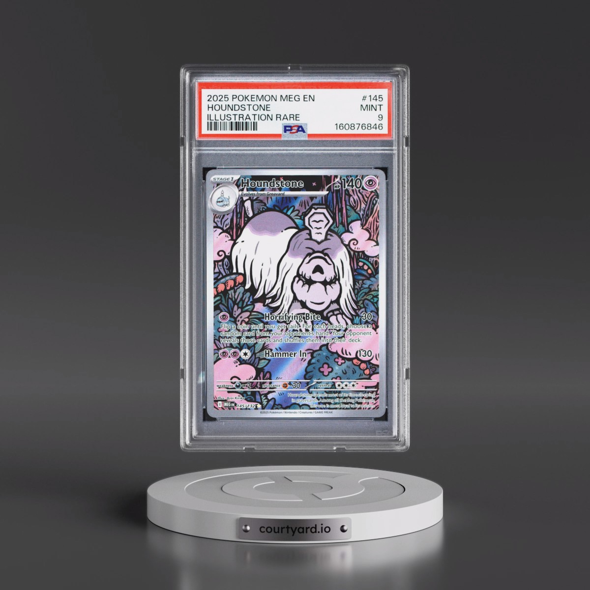 2025 Pokémon Meg EN-Mega Evolution #145 Houndstone - Illustration Rare (PSA 9 MINT)