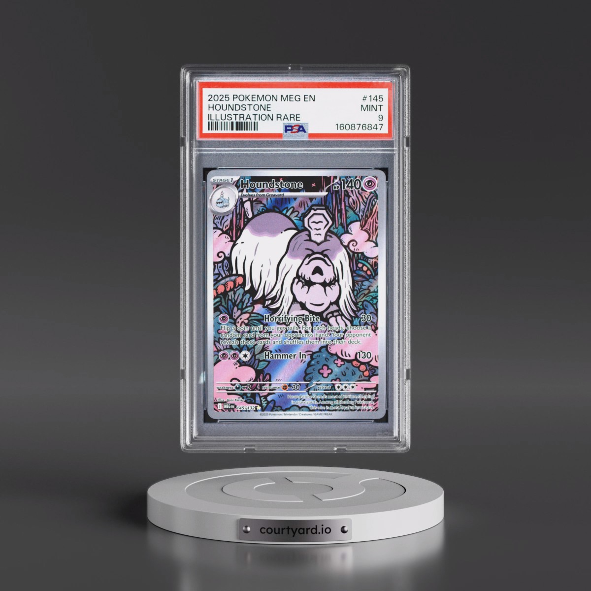 2025 Pokémon Meg EN-Mega Evolution #145 Houndstone - Illustration Rare (PSA 9 MINT)