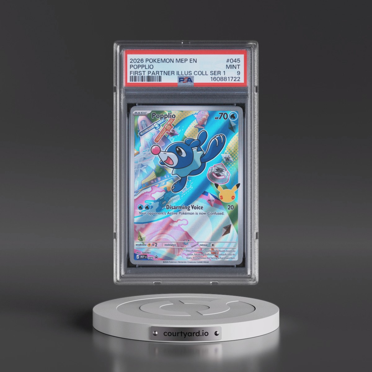 2026 Pokémon Mep EN-Me Black Star Promo #045 Popplio - First Partner Illustration Collection Series 1 (PSA 9 MINT)