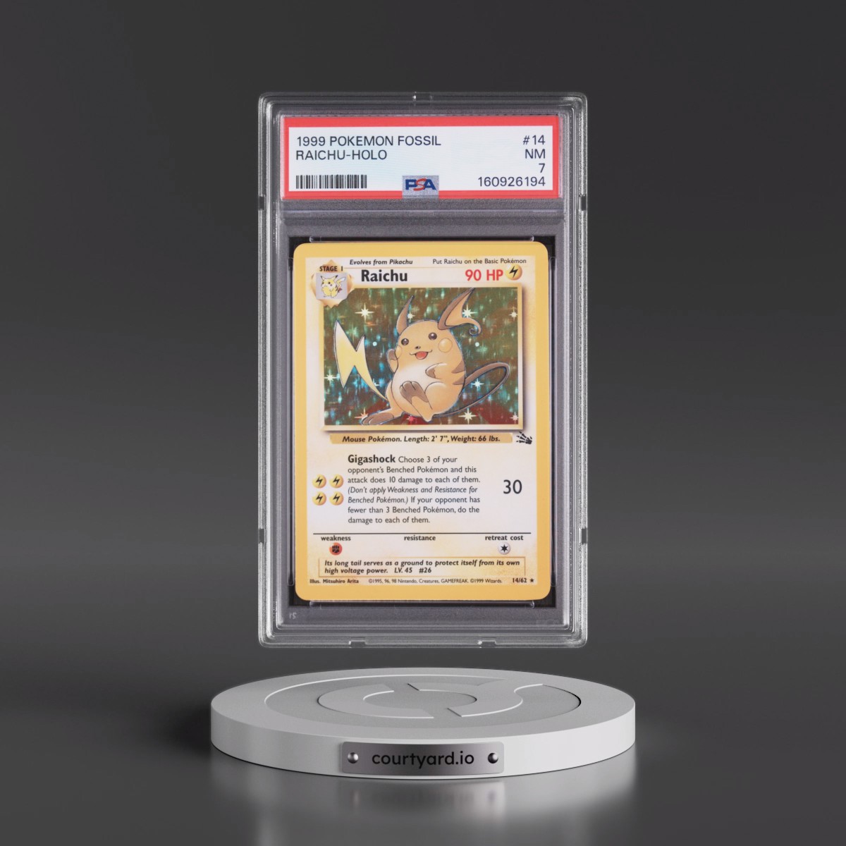 1999 Pokémon Fossil #14 Raichu - Holo (PSA 7 NM)