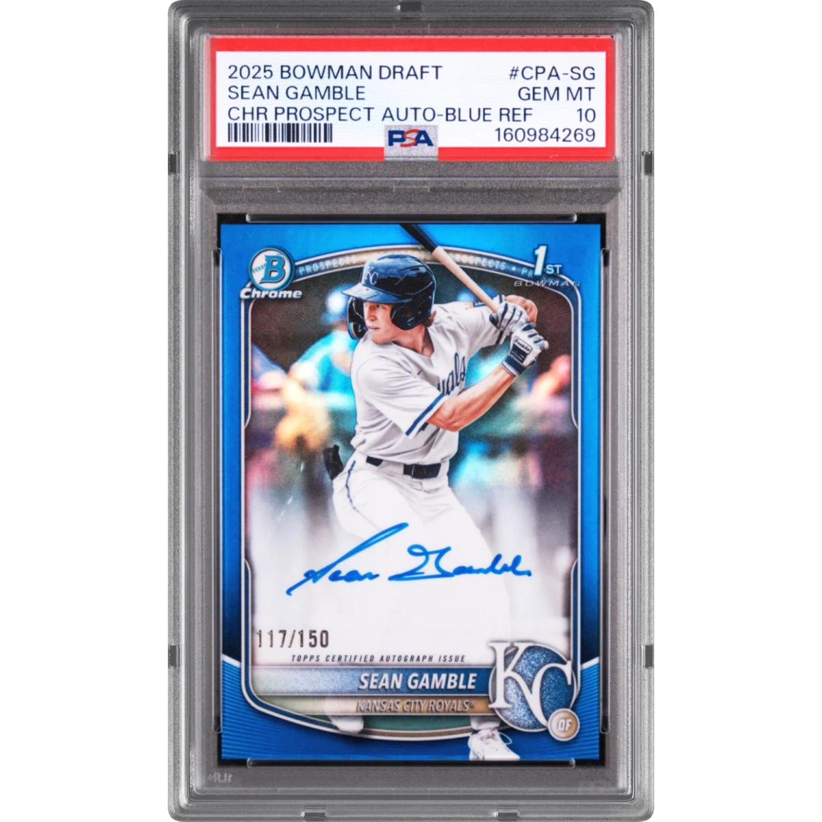 2025 Bowman Draft Chrome Prospect Autographs #CPA-SG Sean Gamble - Blue Refractor, PSA 10