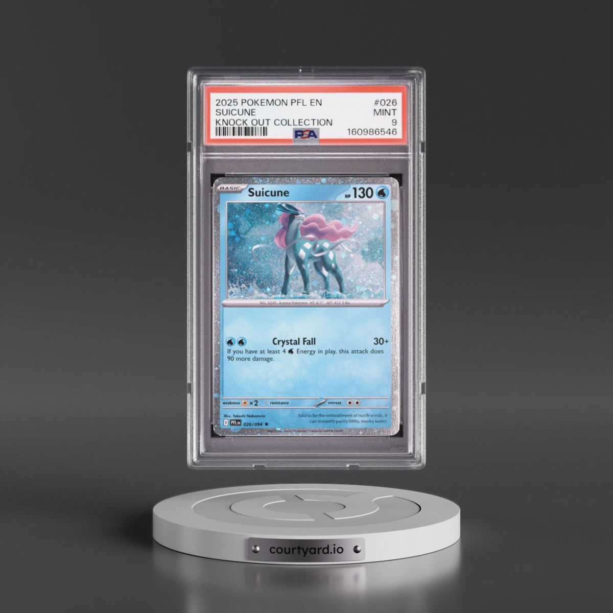 2025 Pokémon Pfl EN-Phantasmal Flames #026 Suicune - Knock Out Collection (PSA 9 MINT)