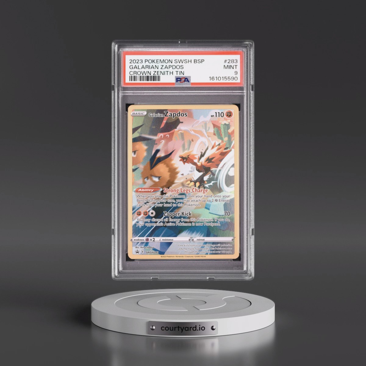 2023 Pokémon Swsh Black Star Promo #283 Galarian Zapdos - Crown Zenith Tin (PSA 9 MINT)