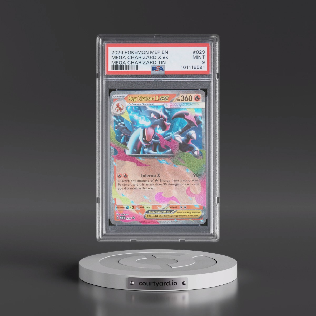 2026 Pokémon Mep EN-Me Black Star Promo #029 Mega Charizard X EX - Holo Mega Charizard Tin (PSA 9 MINT)