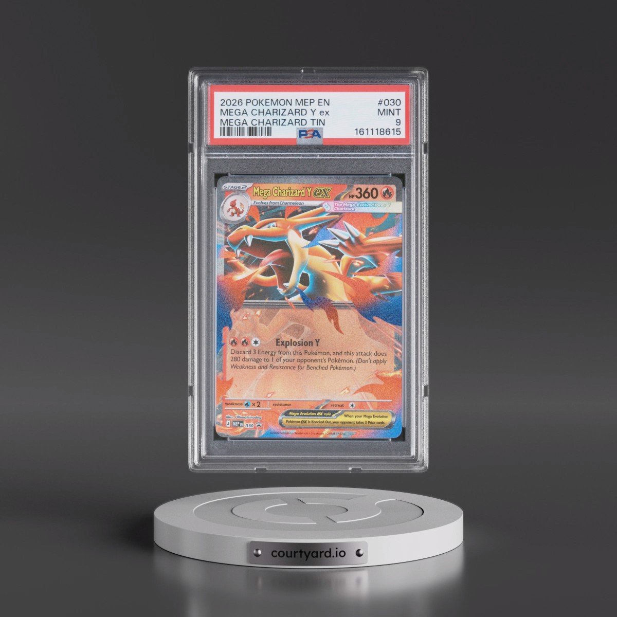 2026 Pokémon Mep EN-Me Black Star Promo #030 Mega Charizard Y EX - Holo Mega Charizard Tin (PSA 9 MINT)